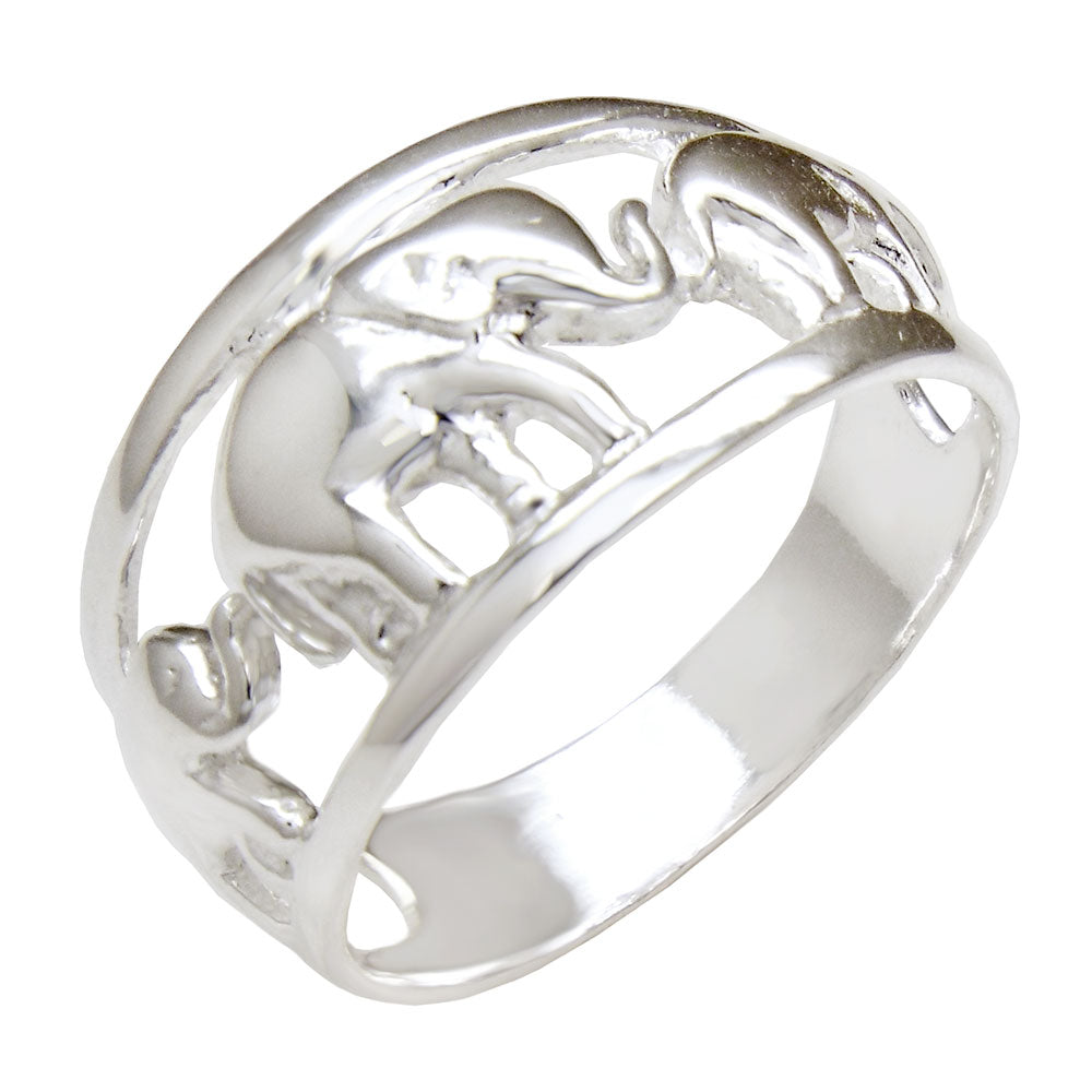 Sterling Silver Three Elephants Band Ring