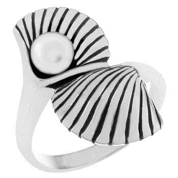 Sterling Silver Shell With Pearl Ring