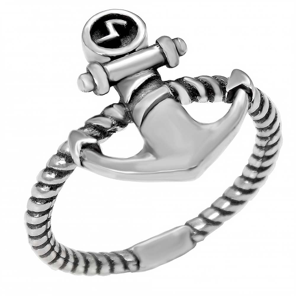 Sterling Silver Oxidized Anchor Shaped Ring