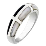 Sterling Silver MOP & Black Onyx Band RingAnd Width 5.6mm