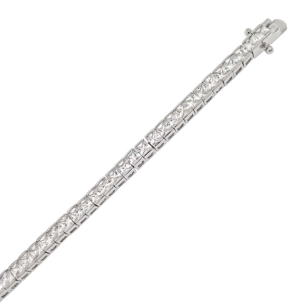 Sterling Silver Square Cz Tennis Bracelet with Bracelet Width of 4MM