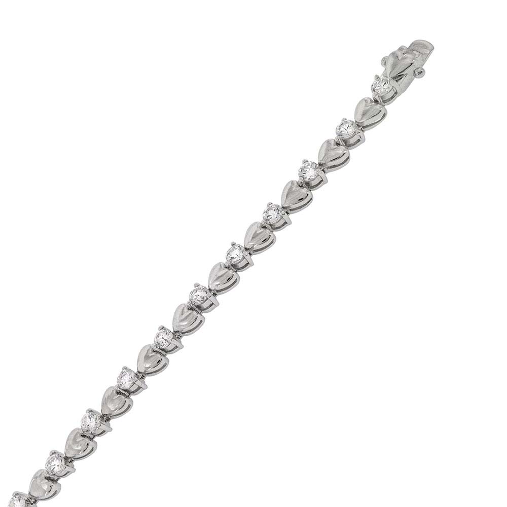 Sterling Silver Heart Shape Round Cz Tennis Bracelet with Bracelet Width of 5MM
