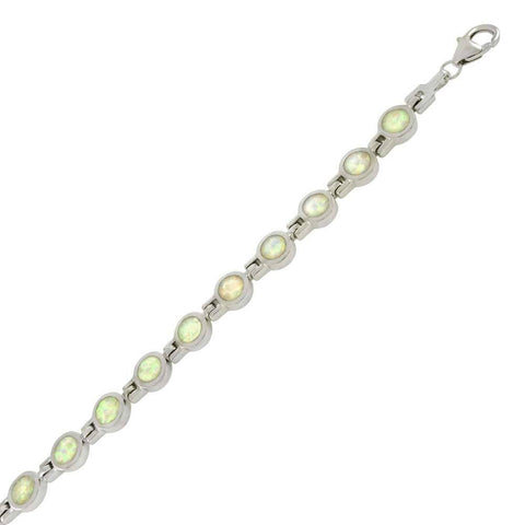 Sterling Silver White Opal Round Shaped BraceletAnd Weight 15.3 gramAnd Length 7 ��� inchAnd Width 7mm