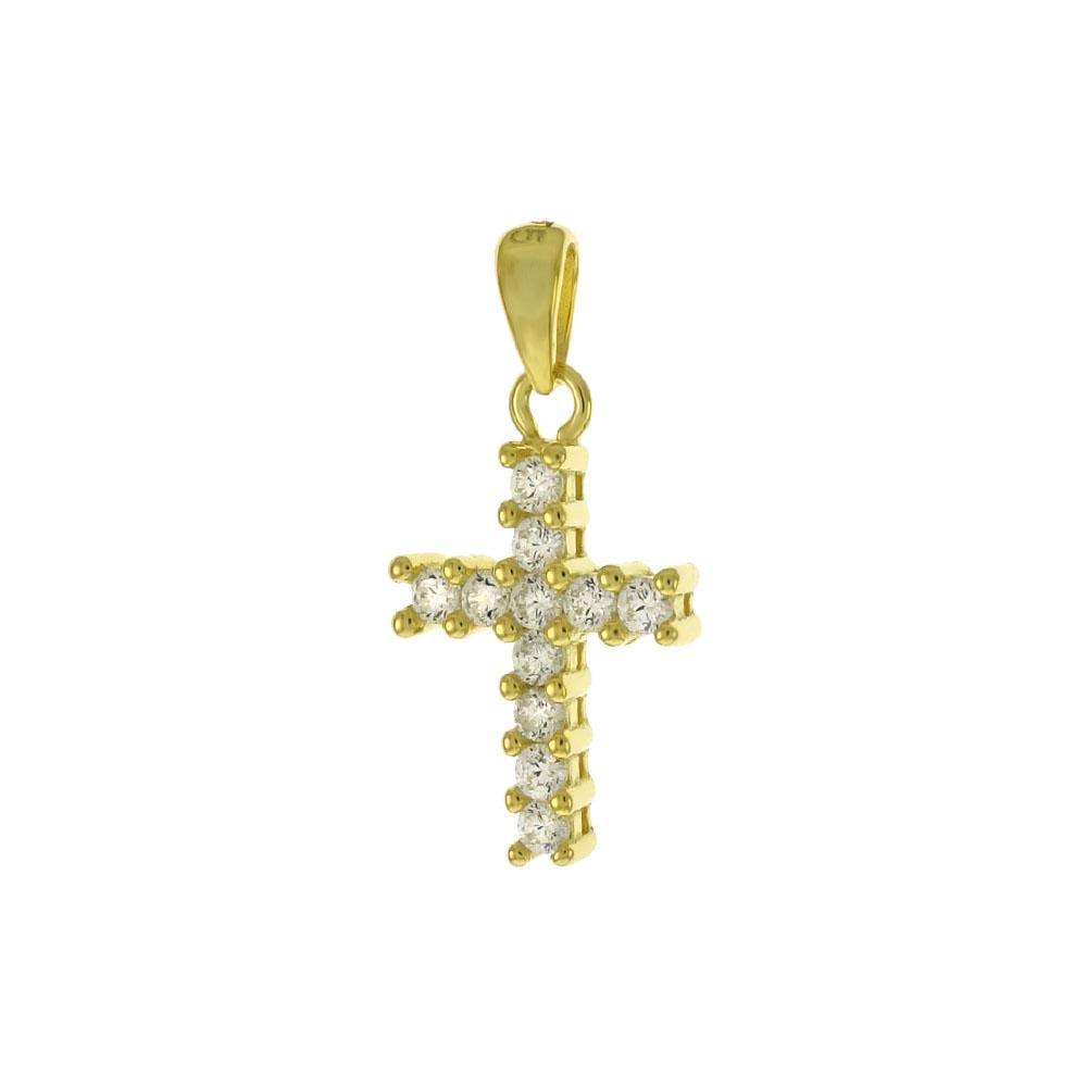 Sterling Silver Gold Plated Cubic Zirconia Small Cross Pendant