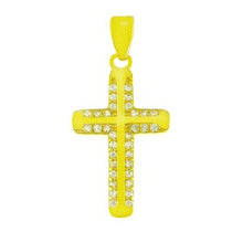 Load image into Gallery viewer, Sterling Silver Gold Plated CZ Bordered Cross Pendant