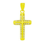 Sterling Silver Gold Plated CZ Bordered Cross Pendant