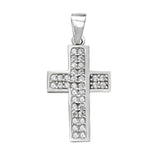 Sterling Silver Pave CZ Cross Pendant Width-13mm, Height-1inch