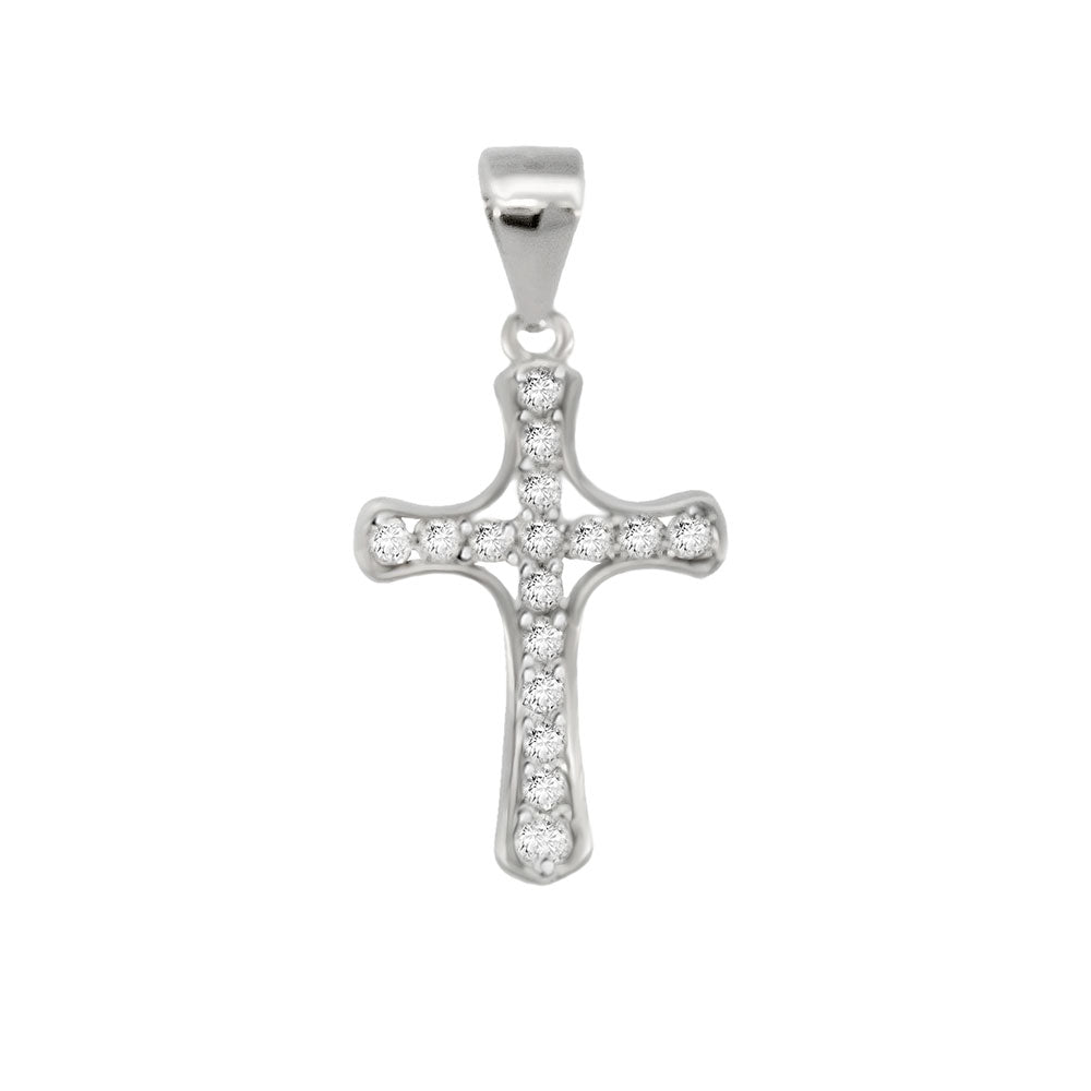 Sterling Silver CZ Cross Pendant Width-12.7mm, Height-1inch