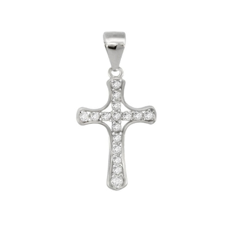 Sterling Silver CZ Cross Pendant Width-12.7mm, Height-1inch