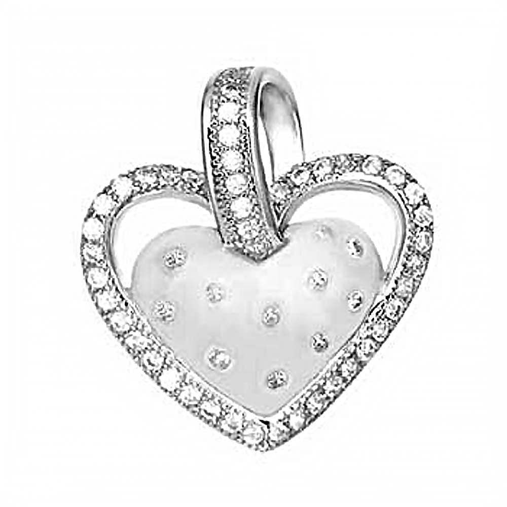 Sterling Silver Micro Pave CZ Heart Rhodium Pendant And Width 16 mm