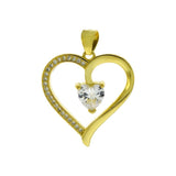 Sterling Silver 6mm Heart Cubic Zirconia CZ Gold Plated Pendant