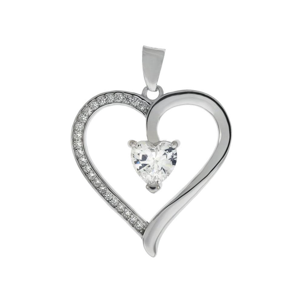 Sterling Silver 6mm Heart Cubic Zirconia CZ Rhodium Pendant
