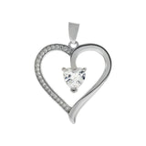 Sterling Silver 6mm Heart Cubic Zirconia CZ Rhodium Pendant