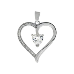 Sterling Silver 6mm Heart Cubic Zirconia CZ Rhodium Pendant