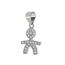 Load image into Gallery viewer, Sterling Silver Boy Shaped Pendant with Cubic Zirconia Stones and Height .75 inch, Width 10mm
