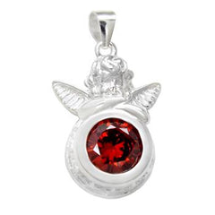 Sterling Silver 10mm Round CZ Garnet Angel Pendant
