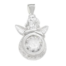 Load image into Gallery viewer, Sterling Silver 10mm Round CZ Angel Pendant