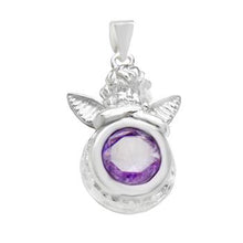 Load image into Gallery viewer, Sterling Silver 10mm Round Amethyst CZ Angel Pendant