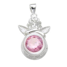 Load image into Gallery viewer, Sterling Silver 10mm Round Pink CZ Angel Pendant