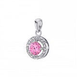 Sterling Silver Halo Round Pink CZ Pendant