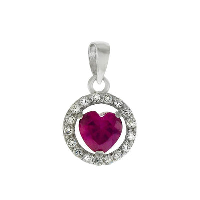 Sterling Silver Halo Red CZ Heart Pendant - silverdepot