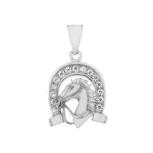 Load image into Gallery viewer, Sterling Silver CZ Horseshoe With Horse Head Pendant
