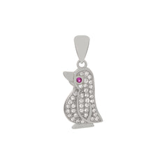Sterling Silver Pave CZ Penguin Pendant Width-10mm, Height-1inch
