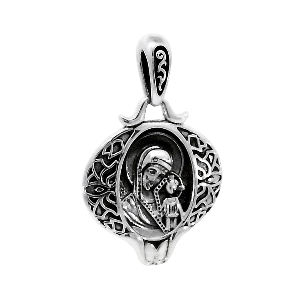 Sterling Silver Oxidized Madonna And Child Pendant Weight-10.3gram, Width-26mm, Height-1 5/8inch