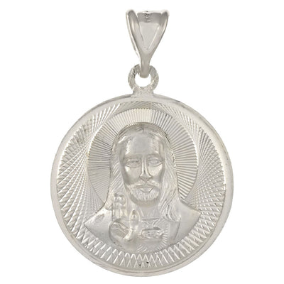 Sterling Silver Lady Of Guadalupe And Sacred Heart 3D Diamond Cut Medal Double Side Pendant