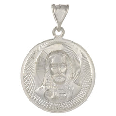 Sterling Silver Lady Of Guadalupe And Sacred Heart 3D Diamond Cut Medal Double Side Pendant