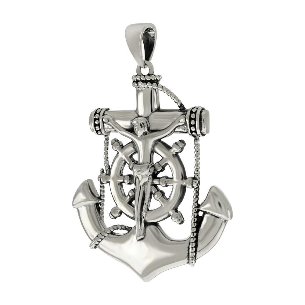 Sterling Silver Crucifix Anchor Polished Pendant