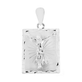Sterling Silver D/C Rectangle Medal Jesus Christ Pendant