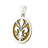 Italian Sterling Silver Laser Cut Two Tone Fleur De Lis Pendant