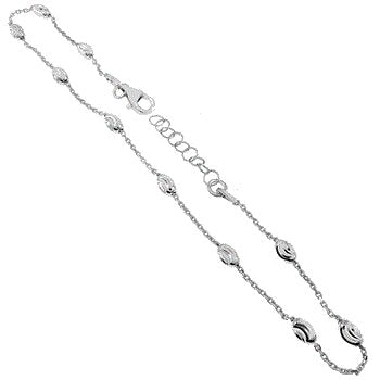 Italian Sterling Silver Station Oval Moon-Cut Bead Rhodium Anklet