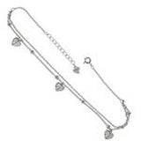 Sterling Silver Heart CZ Charms Rhodium AnkletAnd Length 10 inches