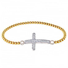 Load image into Gallery viewer, Italian Sterling Silver Stretching Bead Bracelet with Micro Pave Cz CrossAnd Bracelet Dimension of 3MMx177.8MM