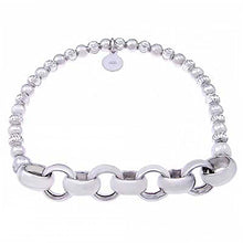 Load image into Gallery viewer, Italian Sterling Silver Rhodium Diamond Cut Beads and Rolo Chain Bracelet with Bracelet Length of 177.8MM