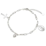 Sterling Silver Paperclip with Religious Charm Bracelet, Length 7.5