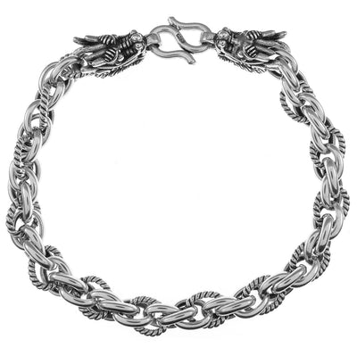 Sterling Silver Unique Dragon Head Bracelet Width-6.5mm
