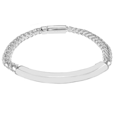 Sterling Silver Hollow Franco Engravable Bar Men Vracelet Width-5.3mm, Length-8inch