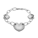 Italian Sterling Silver Rhodium Finished 3 Polish Hearts Bracelet with Bracelet Dimension of 7MMx177.8MM