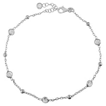 Load image into Gallery viewer, Sterling Silver Bezel Set CZ Rhodium Bracelet Width-4mm, Length-7+1inch