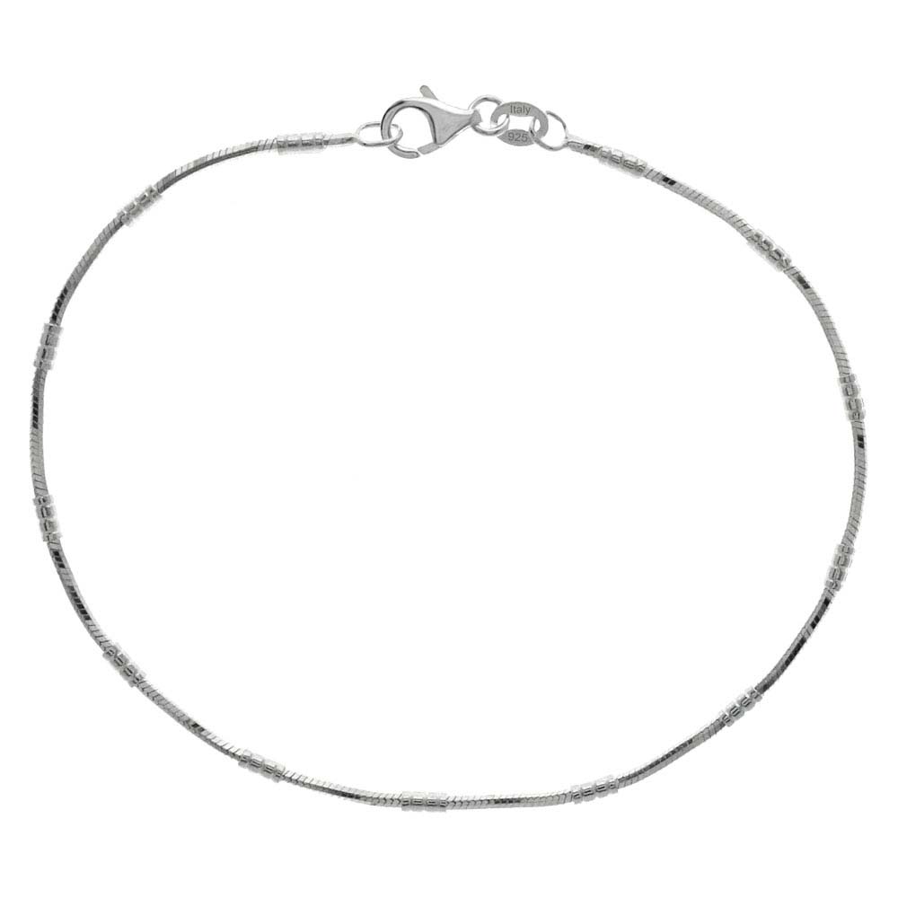 Italian Sterling Silver 8 Side Snake Chain with 3 Bead Bracelet And Bracelet Width of 2MM