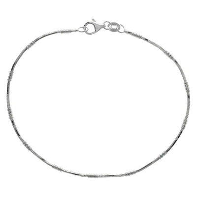 Italian Sterling Silver 8 Side Snake Chain with 3 Bead Bracelet And Bracelet Width of 2MM