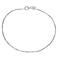 Italian Sterling Silver 8 Side Snake Chain with 3 Bead Bracelet And Bracelet Width of 2MM