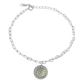 Sterling Silver Rhodium Paperclip Heart Bracelet With Pearl Shell Invisible Cut Disc