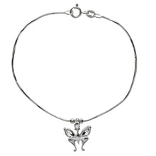 Load image into Gallery viewer, Italian Sterling Silver Diamond Cut Snake Chain with Butterfly Charm Bracelet, Bracelet Dimension of 3MMx177.8MM