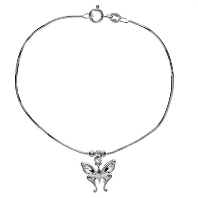 Italian Sterling Silver Diamond Cut Snake Chain with Butterfly Charm Bracelet, Bracelet Dimension of 3MMx177.8MM