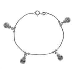 Italian Sterling Silver Diamond Cut Snake Chain with Lady Bug Charm Bracelet with Bracelet Length of 177.8MM