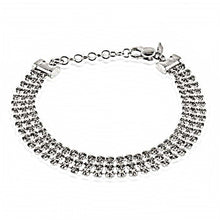 Load image into Gallery viewer, Italian Sterling Silver Rhodium Plated Triple Line Bracelet with Bracelet Dimension of 9MMx177.8MM and an Extension of 25.4MM
